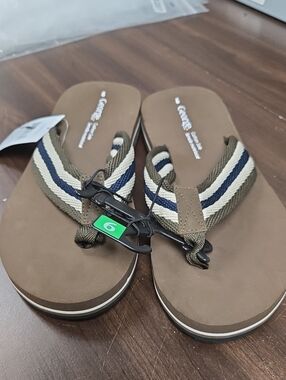George Size 9 Brown Navy and Beige Striped Thong Style Flip Flop